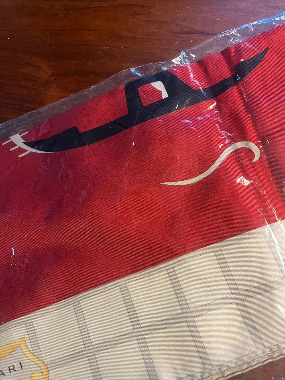 Bulgari Red, Yellow, Black & Cream Silk Scarf with Gondola Motif